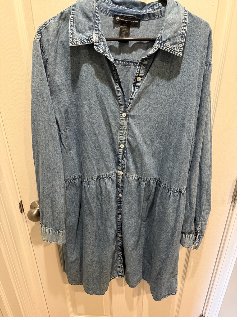 Fashion to Figure Light Wash Denim Long Sleeve Dress